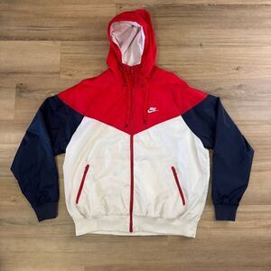 Vintage Nike Red White And Blue Windrunner Hooded Jacket Size Large Windbreaker